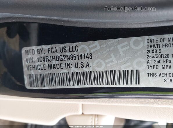 1C4RJHBG2N8614148 2022 JEEP GRAND CHEROKEE Черный Вид подкапотного пространства