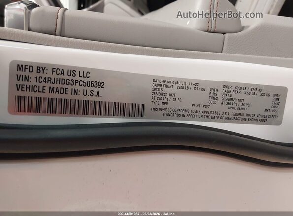 1C4RJHDG3PC506392 2023 JEEP GRAND CHEROKEE White Вид підкапотного простору