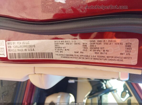 1C4RJJBG9M8126319 2021 JEEP GRAND CHEROKEE L Red 