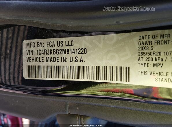 1C4RJKBG2M8141220 2021 JEEP GRAND CHEROKEE L Black Вид підкапотного простору