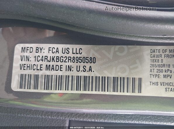1C4RJKBG2R8950580 2024 JEEP GRAND CHEROKEE L Gray Շարժիչի բաժամունքի տեսք