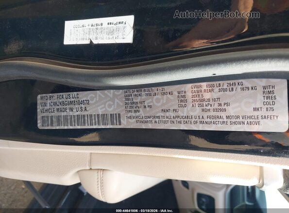 1C4RJKBG6M8104672 2021 JEEP GRAND CHEROKEE L Black Vista del compartimento del motor