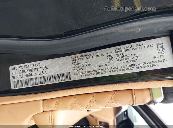 1C4RJKEG2M8107564 2021 JEEP GRAND CHEROKEE L Black 
