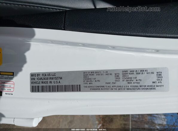 1C4RJXU61RW152794 2024 JEEP WRANGLER White Widok komory silnika