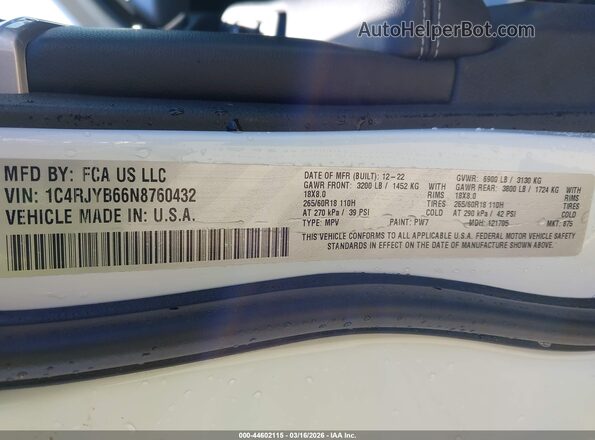 1C4RJYB66N8760432 2022 JEEP GRAND CHEROKEE 4XE White Widok komory silnika