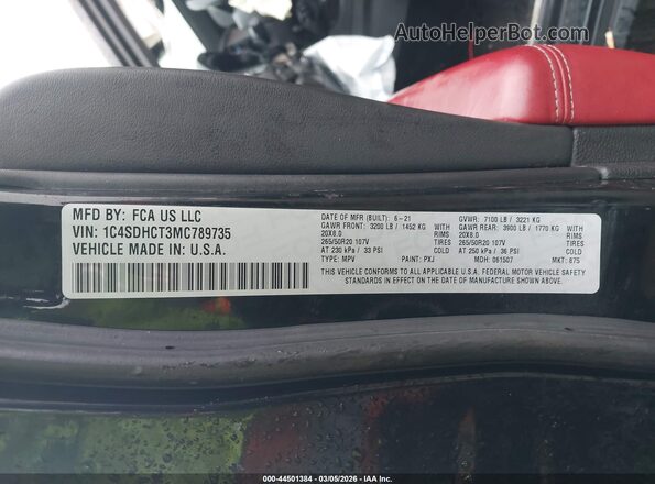 1C4SDHCT3MC789735 2021 DODGE DURANGO Black Շարժիչի բաժամունքի տեսք