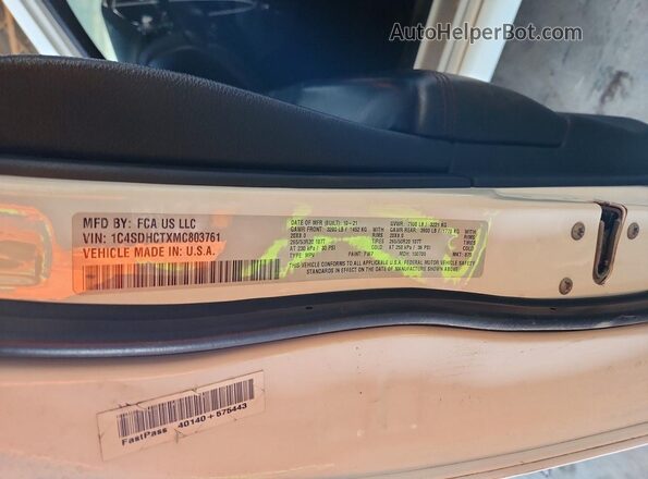 1C4SDHCTXMC803761 2021 DODGE DURANGO White 