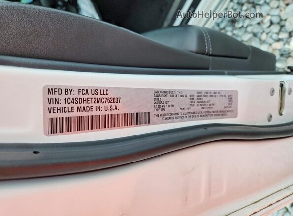 1C4SDHET2MC762037 2021 DODGE DURANGO White VIN sticker view