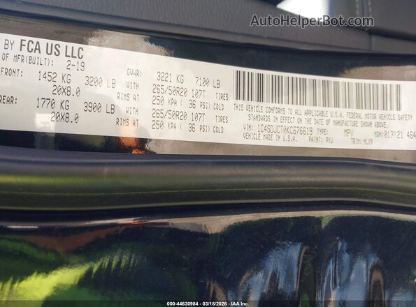 1C4SDJCT0KC676619 2019 DODGE DURANGO Черный 