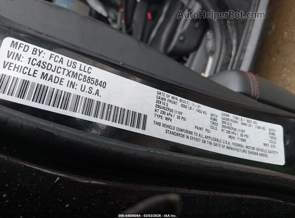 1C4SDJCTXMC885840 2021 DODGE DURANGO Black Շարժիչի բաժամունքի տեսք
