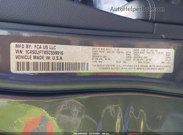 1C4SDJFT8SC559916 2025 DODGE DURANGO Gray Widok komory silnika