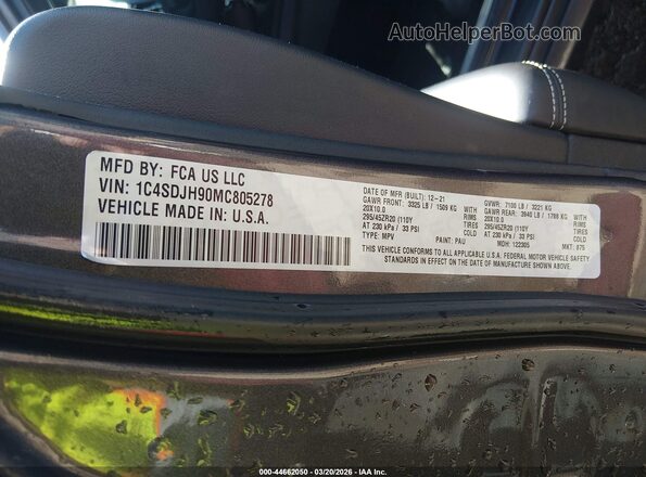 1C4SDJH90MC805278 2021 DODGE DURANGO Black Вид підкапотного простору