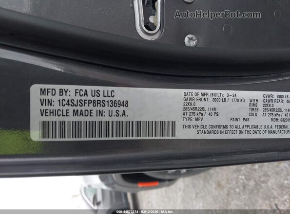 1C4SJSFP8RS136948 2024 JEEP GRAND WAGONEER L Черный Вид подкапотного пространства