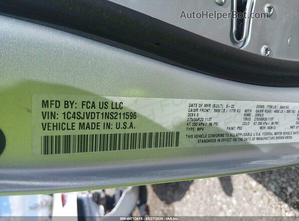 1C4SJVDT1NS211596 2022 JEEP WAGONEER Серебряный Вид подкапотного пространства