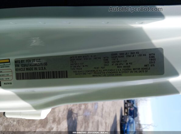 1C6HJTAG0ML578155 2021 JEEP GLADIATOR White Widok komory silnika