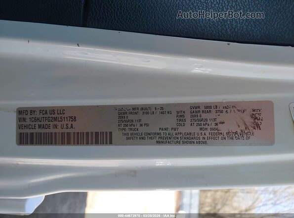1C6HJTFG2ML511758 2021 JEEP GLADIATOR White Вид підкапотного простору