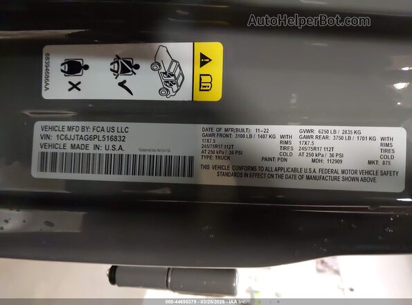 1C6JJTAG6PL516832 2023 JEEP GLADIATOR Gray Շարժիչի բաժամունքի տեսք