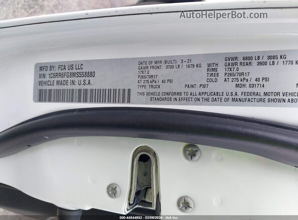 1C6RR6FG8MS558880 2021 RAM 1500 CLASSIC Белый Вид подкапотного пространства