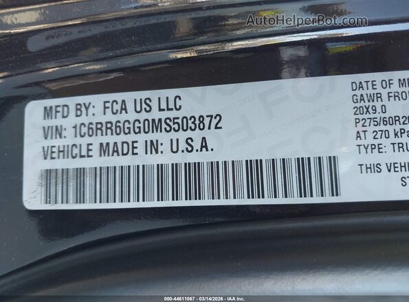 1C6RR6GG0MS503872 2021 RAM 1500 CLASSIC Черный Вид подкапотного пространства