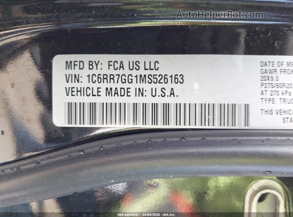 1C6RR7GG1MS526163 2021 RAM 1500 CLASSIC Черный Вид подкапотного пространства