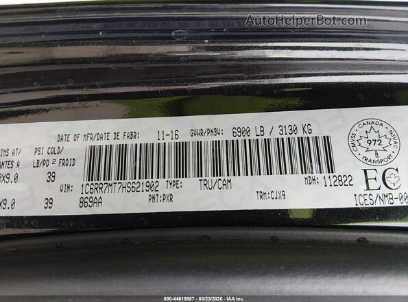 1C6RR7MT7HS621902 2017 RAM 1500 Black Engine compartment view