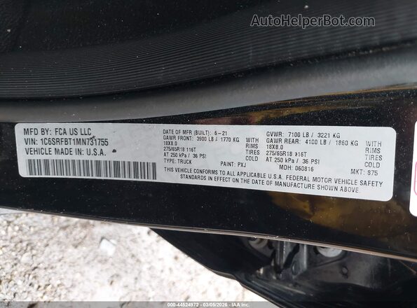 1C6SRFBT1MN731755 2021 RAM 1500 Black 