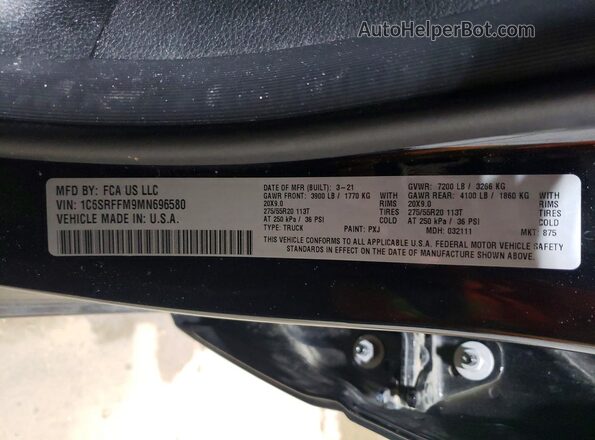 1C6SRFFM9MN696580 2021 RAM 1500 Black VIN sticker view