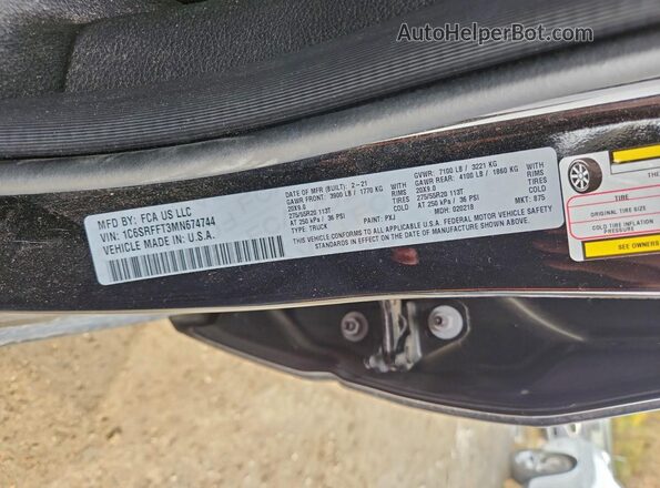 1C6SRFFT3MN674744 2021 RAM 1500 Черный Вид подкапотного пространства