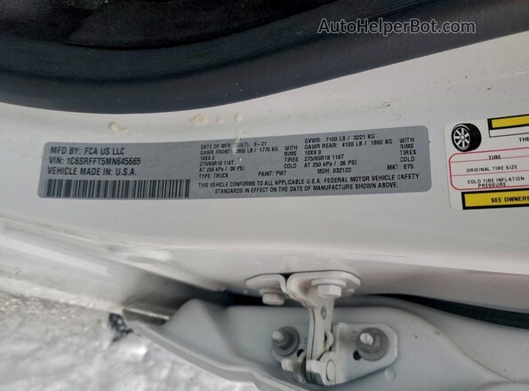 1C6SRFFT5MN645665 2021 RAM 1500 White Vista del compartimento del motor