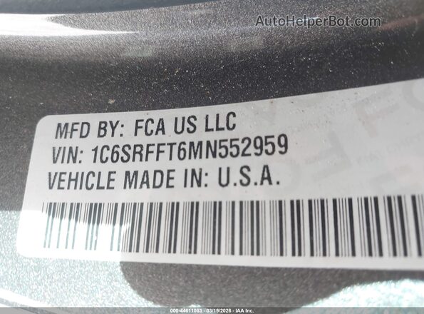 1C6SRFFT6MN552959 2021 RAM 1500 Black Widok naklejki z numerem VIN