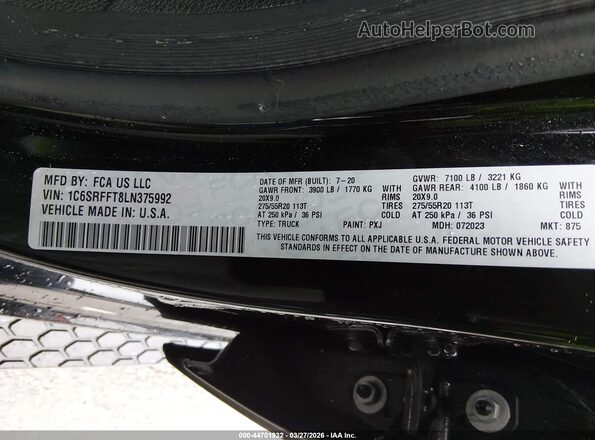 1C6SRFFT8LN375992 2020 RAM 1500 Black Engine compartment view