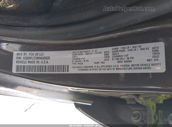 1C6SRFJT3MN638625 2021 RAM 1500 Black Vista del compartimento del motor