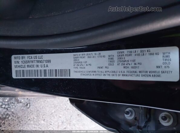 1C6SRFMT7MN571099 2021 RAM 1500 Black Engine compartment view