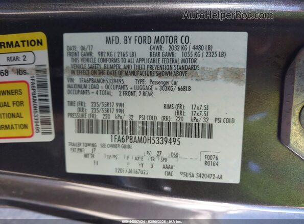 1FA6P8AM0H5339495 2017 FORD MUSTANG Gray ძრავის განყოფილების ხედი