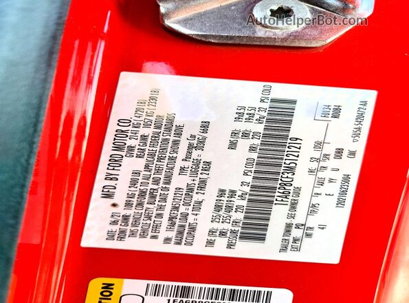 1FA6P8CF3M5121219 2021 FORD MUSTANG Red Widok komory silnika