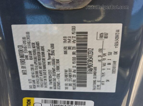 1FA6P8CF3R5412312 2024 FORD MUSTANG Blue Вид наклейки з VIN-кодом