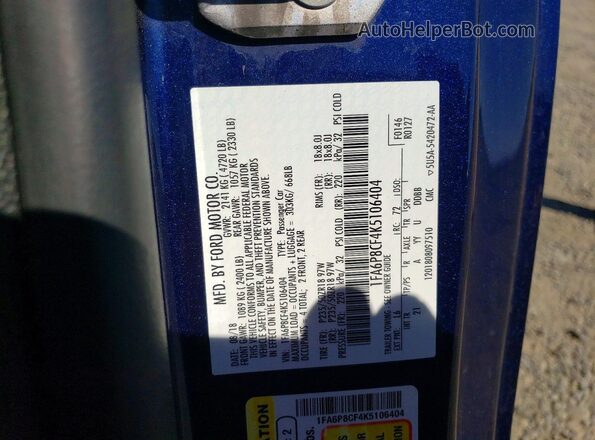 1FA6P8CF4K5106404 2019 FORD MUSTANG Blue 