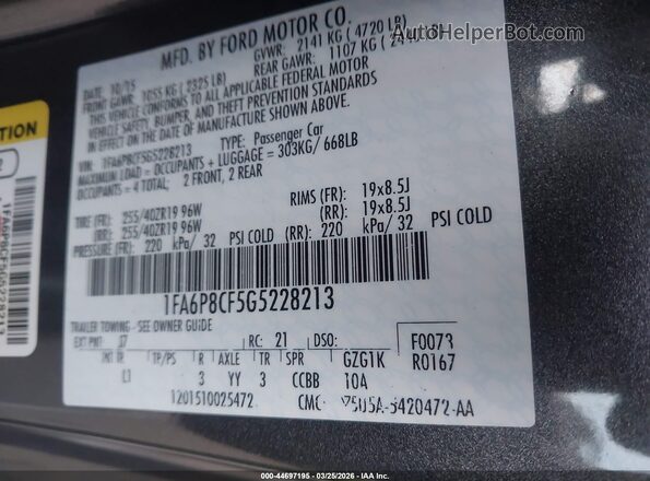 1FA6P8CF5G5228213 2016 FORD MUSTANG Gray ძრავის განყოფილების ხედი