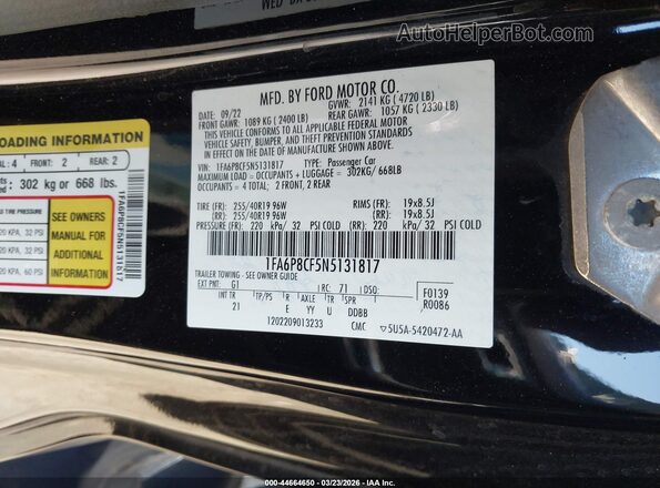 1FA6P8CF5N5131817 2022 FORD MUSTANG Black 