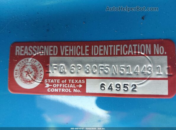 1FA6P8CF5N5144311 2022 FORD MUSTANG Синий Вид подкапотного пространства