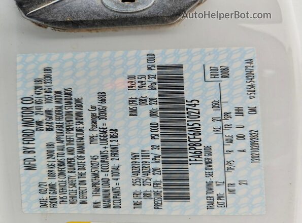 1FA6P8CF6M5102745 2021 FORD MUSTANG Белый 