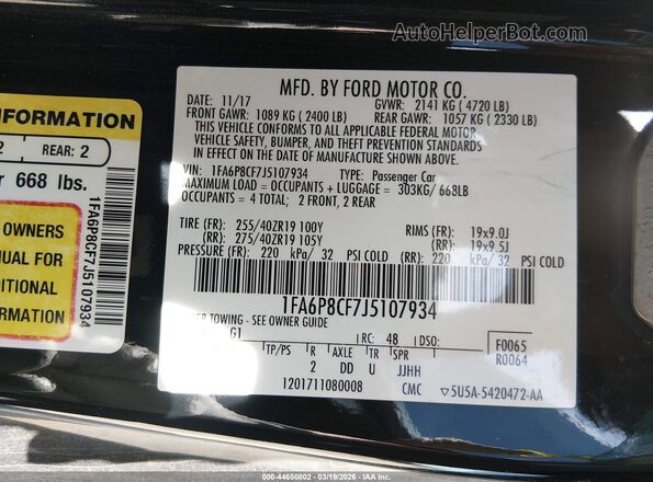 1FA6P8CF7J5107934 2018 FORD MUSTANG Black 
