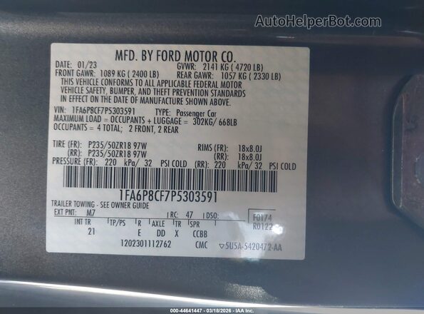 1FA6P8CF7P5303591 2023 FORD MUSTANG Gray ძრავის განყოფილების ხედი