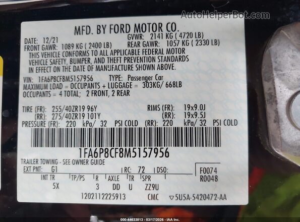 1FA6P8CF8M5157956 2021 FORD MUSTANG Black Engine compartment view