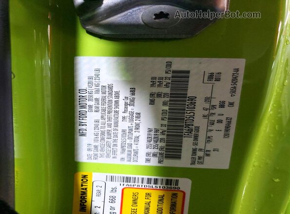 1FA6P8TD5L5103690 2020 FORD MUSTANG Green 