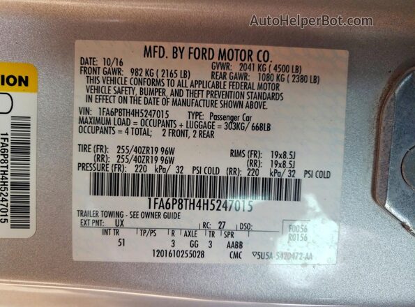 1FA6P8TH4H5247015 2017 FORD MUSTANG Silver Widok komory silnika