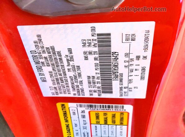 1FA6P8TH5M5146429 2021 FORD MUSTANG Red Vista del compartimento del motor