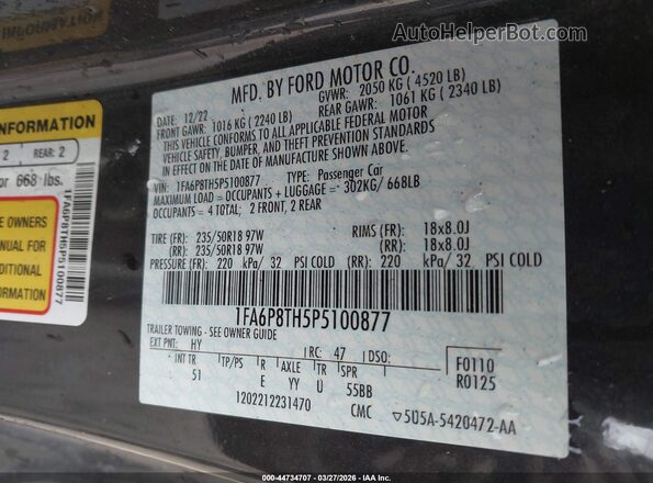 1FA6P8TH5P5100877 2023 FORD MUSTANG Gray Вид підкапотного простору