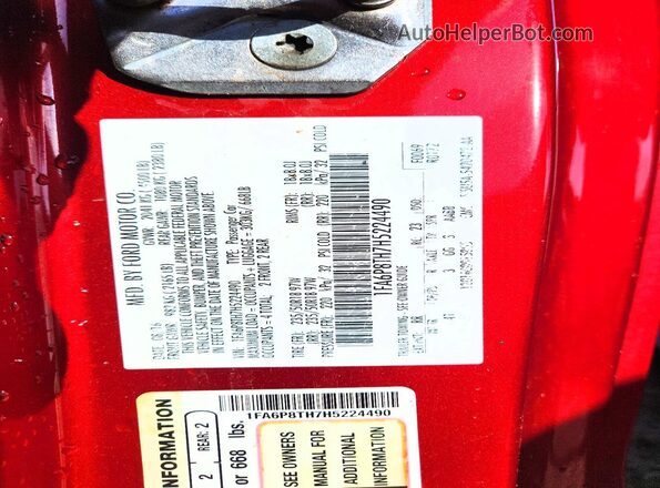 1FA6P8TH7H5224490 2017 FORD MUSTANG Red Engine compartment view