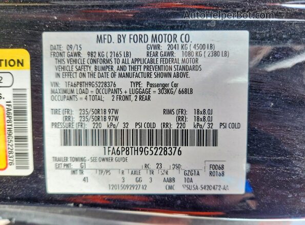 1FA6P8TH9G5228376 2016 FORD MUSTANG Black ძრავის განყოფილების ხედი